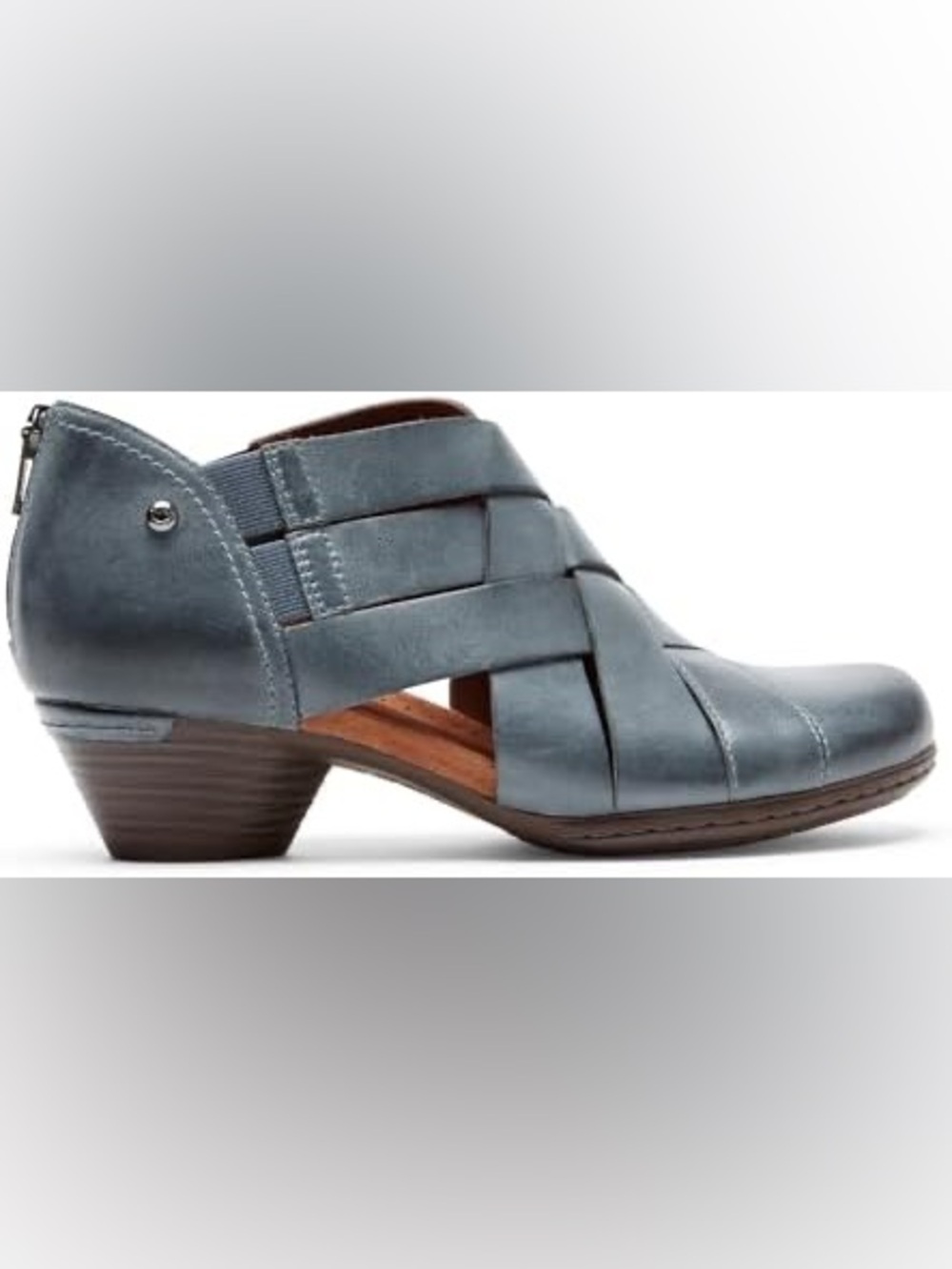 Woven Strap Low Heel Mules in Slate Blue